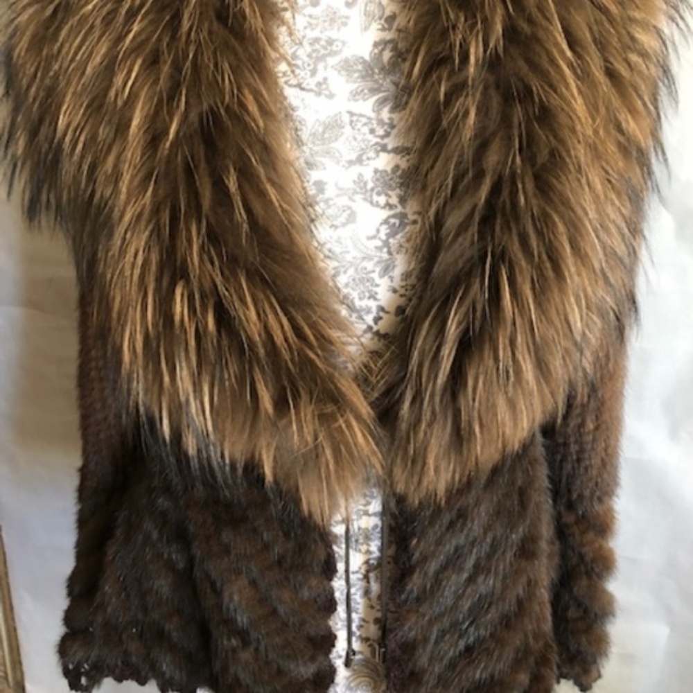 Knitted Mink Jacket with Fox Fur Collar